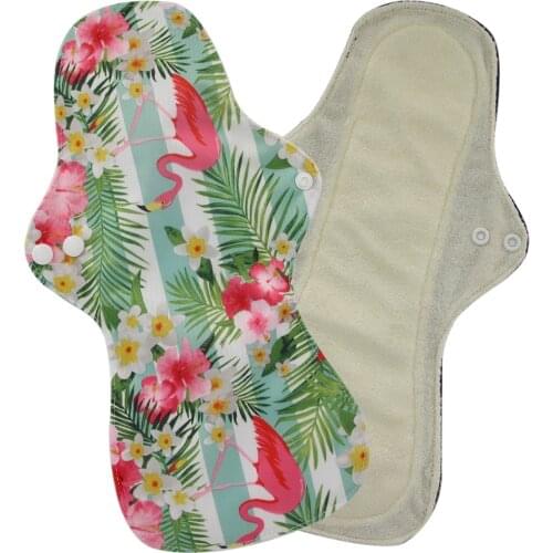 13'' Flamingo Printed Night Use Reusable Menstrual Pads for Heavy Flow Large Size Breathable Women Cloth Pads Lining Waterproof