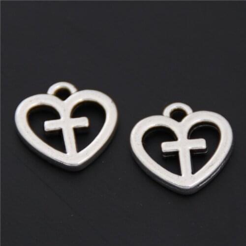 15pcs Silver Color Jesus Cross Heart Charms Pendant Jewelry Findings For Jewelry Making Necklace Bracelet DIY A2580