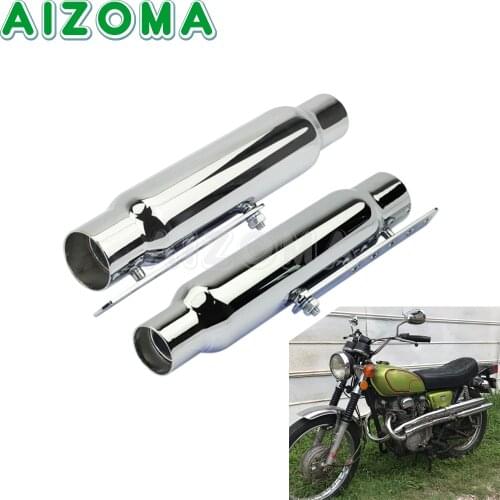 2pcs Chrome Motorcycle Cafe Racer Exhaust Pipe Tail Tube Silencer with Sliding Bracket Universal For Harley Honda Bobber Chopper