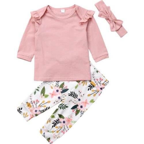 2018 Baby Girl Solid Ruffle T Shirt Top Flower Leggings Pants Outfit Set Clothes