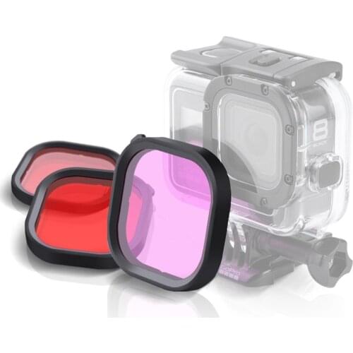 3 PCS Lens Filters Pink Purple Red 3 Color Square Housing Diving Lens Filter Kits for GoPro HERO8 Black