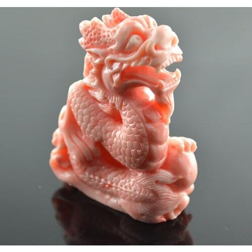 56mm Chinese Mythical Creatures Dragon Carved Pink Color Imitated Blood Tridacna Vertical Core Pendant 5pcs