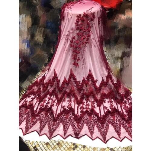 5yards/bag 7 color embroidery lace three-dimensional decal pearl fashion new fabric for wedding dress design HS12