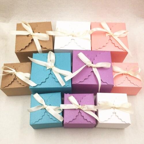 25 pcs Free Shipping Pink/ Purple/ white/Blue/brown Wedding Favor Candy Boxes Party Paper Gift Box