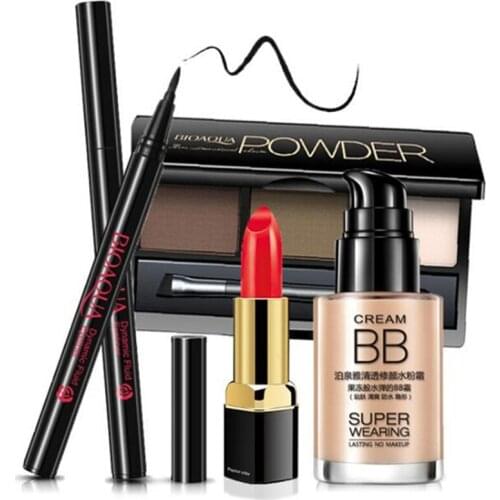 Brand Match makeup set,Fashion cosmetics kit,Flawless Foundation,WaterProof Eyeliner,Charming Eyeliner pencil,Natural Eyebrow