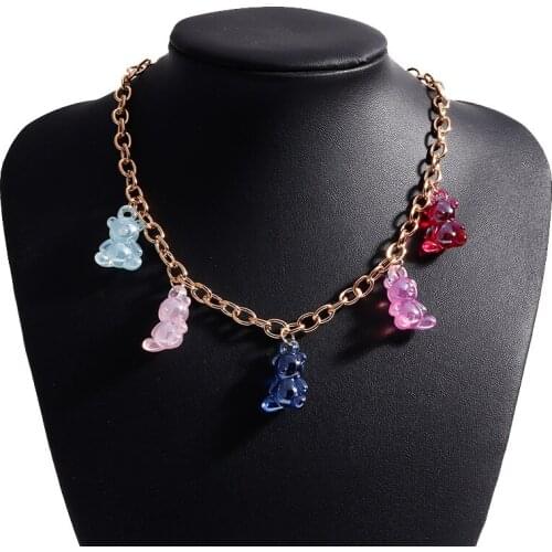 Bear Chain Goth Candy Necklaces Styles Handmade Color Cute Resin Gummy Color Pendant for Women Girls Daily Party Charms Jewelry