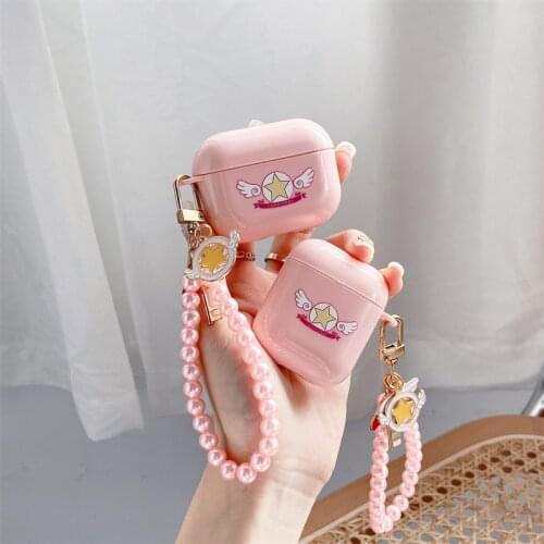 Japan Anime Magical Girl Keychain Wireless Bluetooth Headset Case For Airpods 1 2 3 Pro TPU Bluetooth Earphone Cover