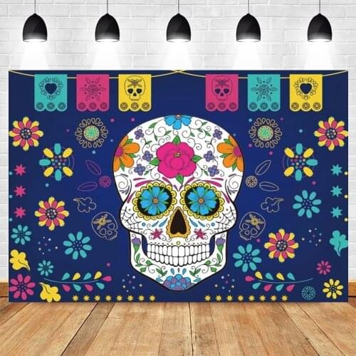 Day of The Dead Backdrop for Mexican Fiesta Sugar Skull Flowers Photography Background Dia DE Los Muertos Birthday Party Decor