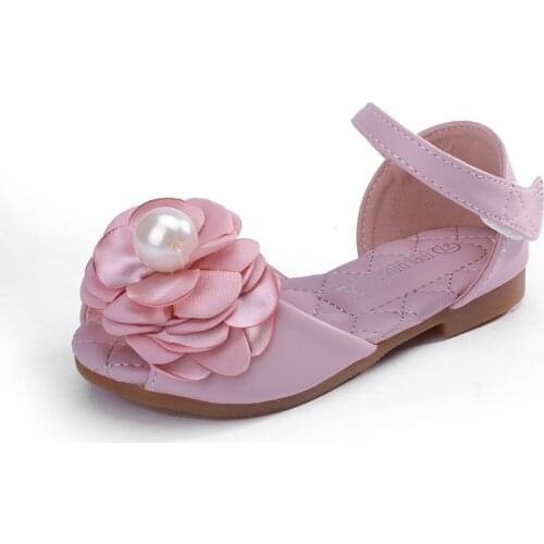 Children PeepToe Microfiber Leather Flat Heel Sandals Flower Girl Shoes Hollow-out Princess sandals 201-106