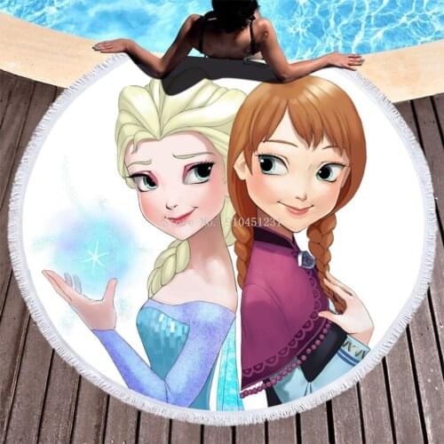 Frozen 2 Children BathTowel Baby Swimming Cute Cartoon Beach Towel Elsa Anna Princess Girls Round With tassels Beach towel Gifts