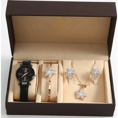 Fashion Women Watches Gifts Set Luxury Diamond Earrings Necklace Bracelet Set Ladies Starry Sky Watch For Women Valentine Gift