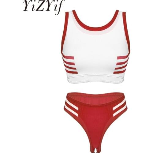 Womens Japanese Schoolgirl Cosplay Sexy Lingerie Set Crop Tops with Open Crotch Panties Role Play Costume Nightwear Swimsuit