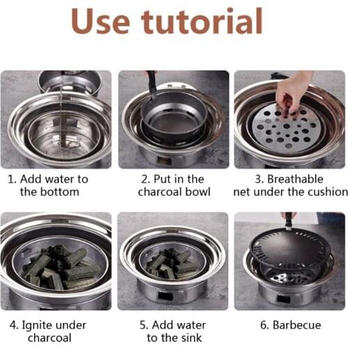 R2JC Korean Charcoal Barbecue Grill Stainless Steel Non-stick Steak Stove Tray Portable Outdoor Camping BBQ Tool