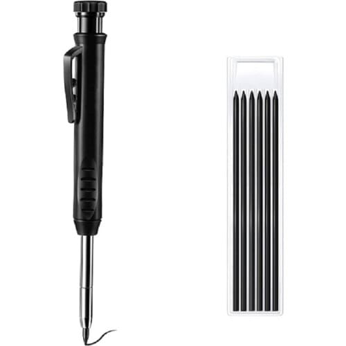 Solid Carpenter Pencil Set with 7 Refill Leads, Built-in Sharpener, Deep Hole Mechanical Pencil Marker Marking Tool
