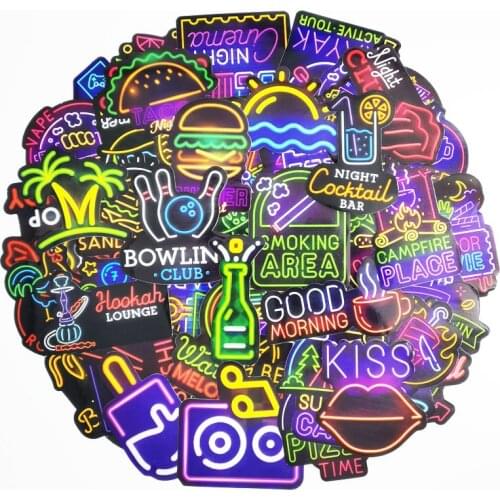 50Pcs/lot Neon Light Sticker Animal Cute Gifts Kids Toys Stickers to Guitar Suitcase Laptop Skateboard Fridge Phone Bike Car