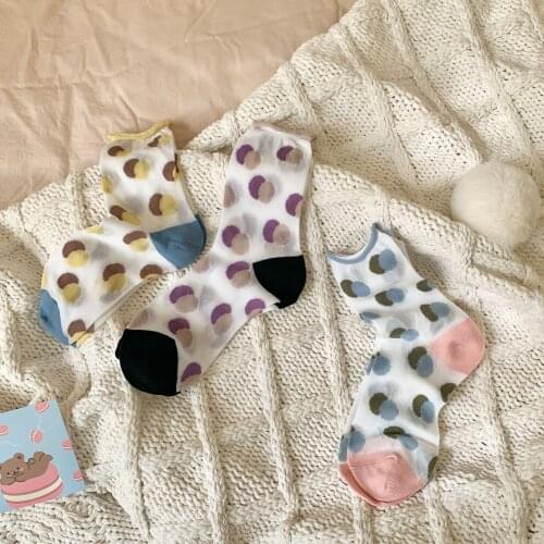 1 Pair Colourful Dots Cute Women Socks Ultrathin Transparent Crystal Silk Socks Korean Style Harajuku Girls' Short Frilly Socks