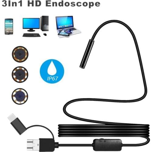 New 3-in-1 Computer Endoscope Borescope Tube 720P IP67 8MM Micro USB Type-c USB Waterproof USB Inspection Mini Video Camera