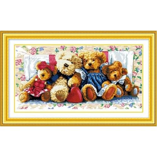 New Chinese DIY Sewing Counted Cross needle Embroidery Kit Set Bear Family Design Accurate Printed Cross needle Decorations For