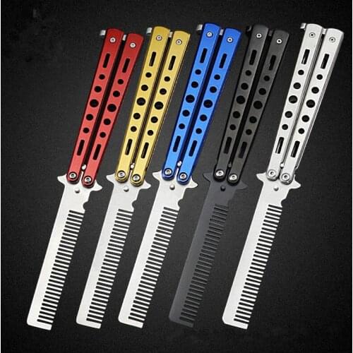 Fashion Hot Delicate Pro Salon Stainless Steel Folding Training Butterfly Practice Style Knife Comb Tool LX5815
