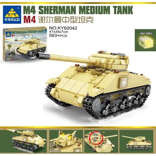Original KAZI M4 medium tank military series childrens assembled building block toys birthday gift