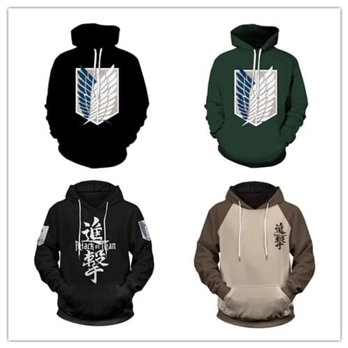 2020 Attack on Titan Coat Scout Regiment Cosplay Autumn Eren Jager Hooded Sweatshirt Unisex Outwear Coat