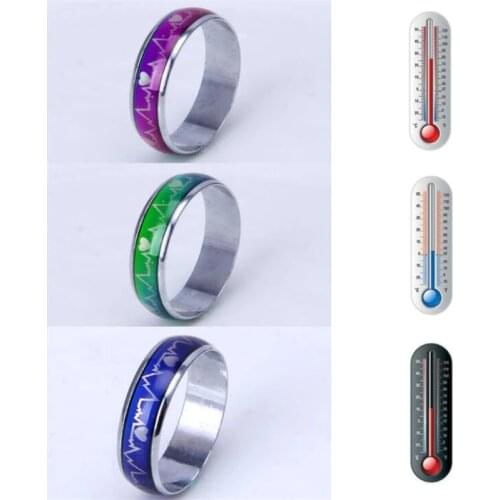 Emotion Feeling Changeable Mood Heart Rate Colorful Changing Magic Stainless Steel Couple Finger Ring Engagement Christmas Gift