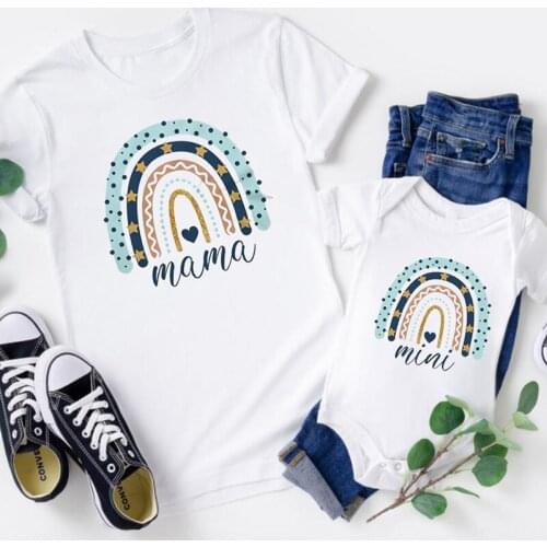Rainbow Mother Daughter T-shirts Summer Family Matching Outfits Mom Baby Mommy and Me Tee-shirt Clothes Woman Girls Cotton Tops