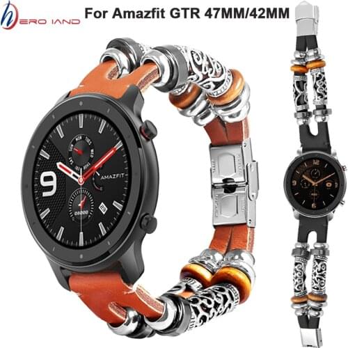 For Huami Amazfit GTR 47MM 42MM Strap Retro Leather Watch Band for Garmin Vivoactive3 Bracelet Strap for Galaxy Watch 42mm Band