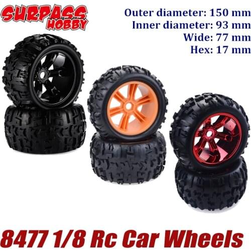 Surpass Hobby Wheels Tires Rubber Monster Truck Wheel Off-Road 150mm Tire Hex Rim 17mm Hub Plastic for 1/8 Rc HSP Traxxas Wltoys