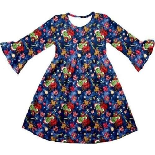 Christmas new autumn and winter hot selling little girl blue Raglan long sleeve dress childrens wear20