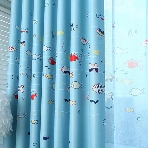 Underwater World Childrens Room Cartoon Curtains Cloth Shading Suitable for Childrens Study Curtains Tulle Custom