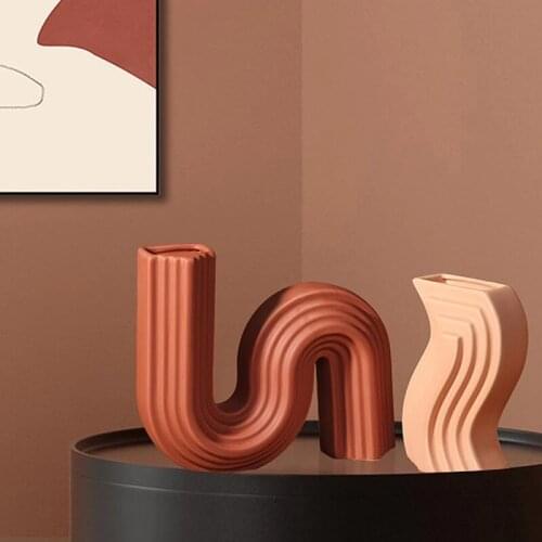 Geometric Lines Shape Dried Flower Vases Home Decoration Flower Holder Accessories Modern Abstract Design Tabletop Bouquet