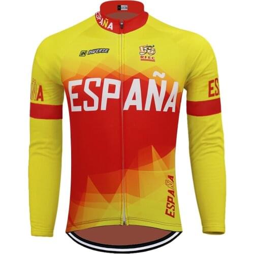 Espana Long Sleeve Cycling Jersey Winter Fleece Or Thin Maillot Ciclismo Manga Larga Spain Bike Clothing MTB Bicycle Jacket