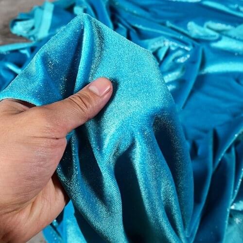Lake blue peacock blue Korean velvet silver starry shiny fabric stretch draped dress skirt elastic fabric quality wholesale