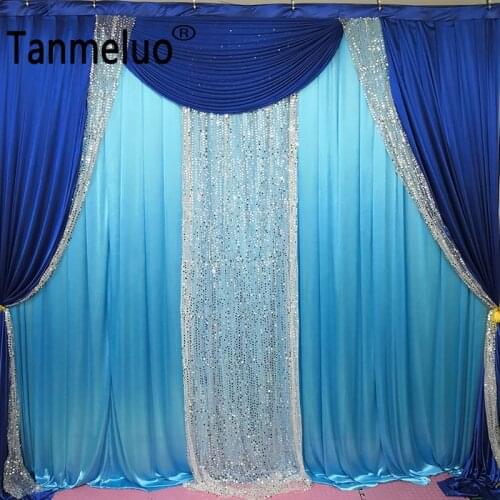 W3mxH3m Blue background curtain royal blue drape and swag and silver sequin drape wedding backdrop party event wedding curtain