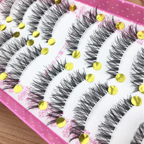 YOKPN Japanese Handmade Natural False Eyelashes Transparent Stem Soft Simulation Cross Section Messy Eyelashes Long Thick Lashes