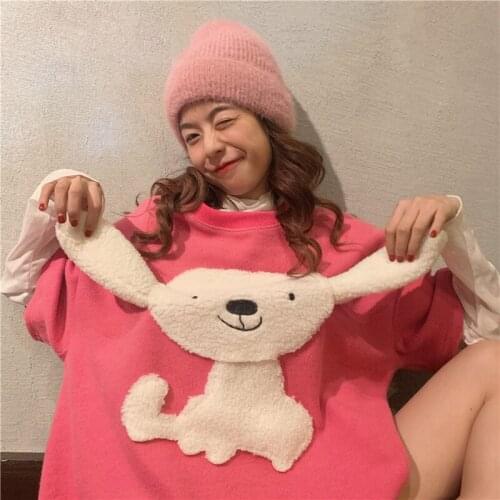 Female Korean Harajuku Loose Cute Dog Cartoon T-shirt Womens T-shirts Tops Japanese Kawaii Ladies Ulzzang Clothes For Women