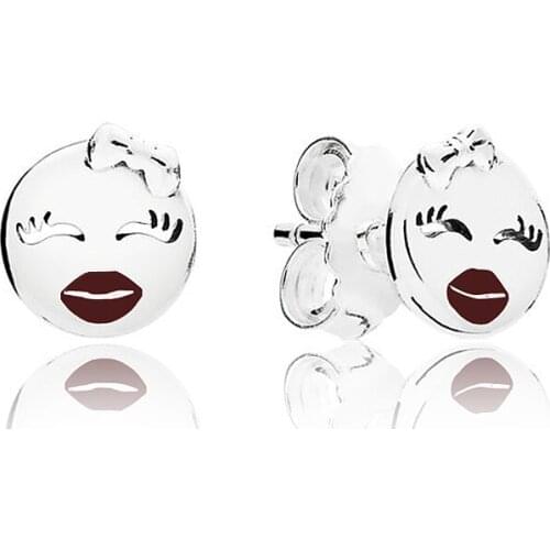 Original Red Enamel Playful Wink Stud Earrings For 925 Sterling Silver Earring Women Party Gift Europe DIY Jewelry