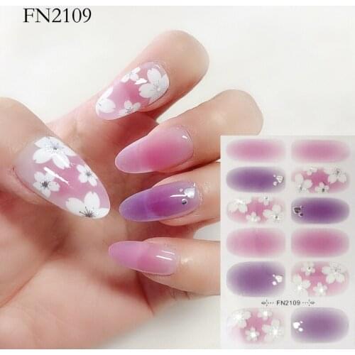 12tips Purple Flowers Full Cover Stickers for Nails Korea Nail Sticker Nail Art Wraps Decorations DIY Manicure Slider Nail