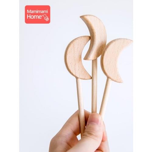3pcs Set Wooden Teether Tiny Rod Wood Magic Wand Wooden Blank Rodent Beech Moon Heart Girl Gift Food Grade ChildrenS Goods Toys