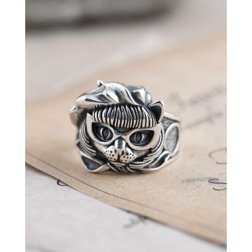 925 STERLING SILVER cat men mens punk biker rings Ring jewelry A5917