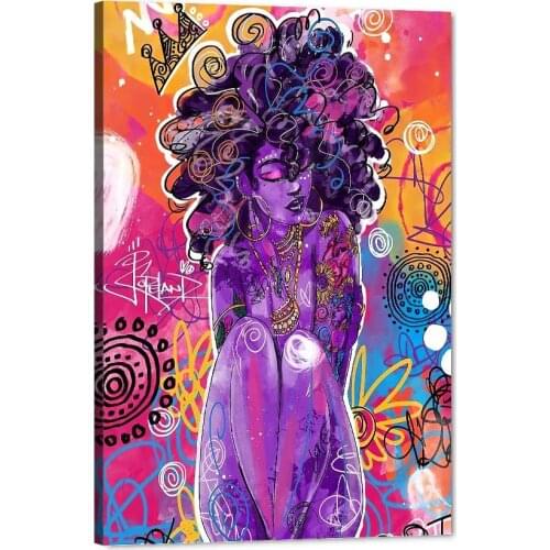 African American Sexy Girl Queen Egyptian Crown Wall Painting Canvas Print