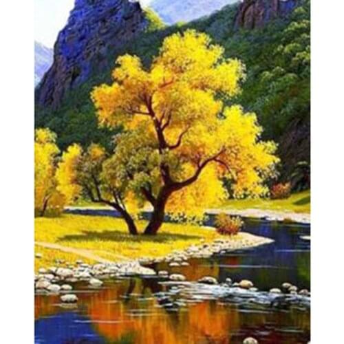 5D DIY Diamond Painting Square Round Diamond Landscape Painting Riverside Tree Picture Cross Stitch Home Decoration Gift WG2823
