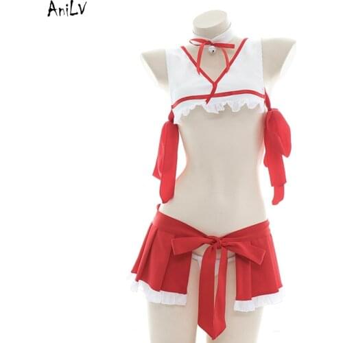 AniLV Japanese Anime Witch Kimono Uniform Costume Girl Bell Red Hakurei Reimu Underwear Swimsuit Pool Party Cosplay Clothes