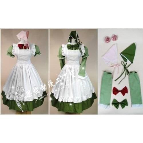 Anime APH Axis Powers Hetalia Hungary Maid Apron Cosplay Costume (one green Dress two kerchief,two bows,two sleeves,two flowers)