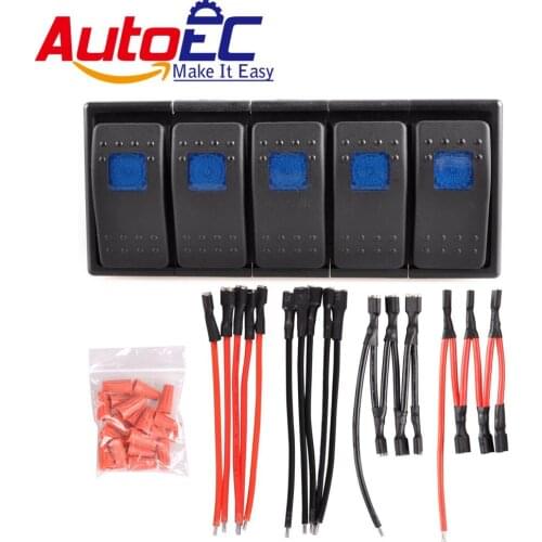 AutoEC 12V 16A Car Rocker Switch with Panel Wire Patrol Holder Housing ARB 5 Gang Car Truck Boat ON/OFF Switches Panel #LQ348