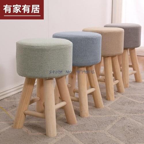 Net red solid wood dressing stool girls bedroom makeup stool household high-leg fabric shoe changing stool dining chair desk sto