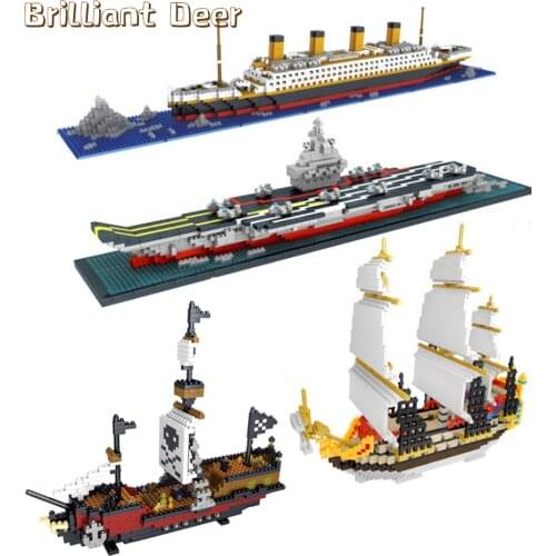 Pirate Ship Model Sailing Boat Cruise Micro Size Building Blocks Creator Boat Movie Bricks DIY Toys Gifts For Children Kids