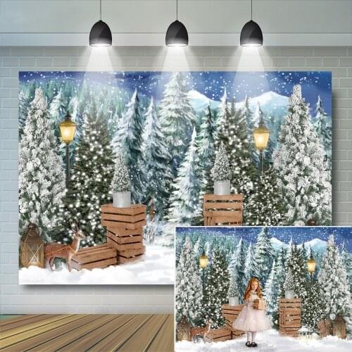 Snowy Forest Photography Background Christmas Kids Baby Portrait Birthday Mountain Backdrop Props Reindeer Child Photostudio