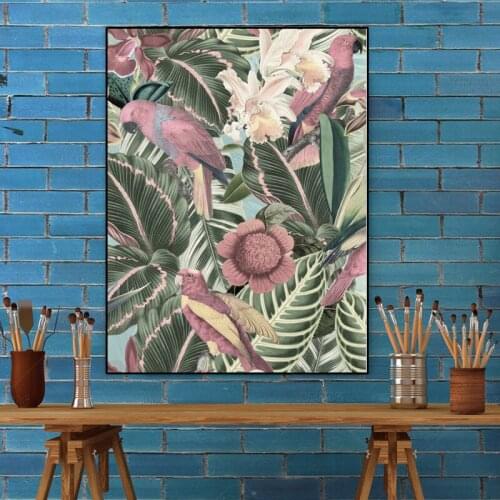 Hd Prints Summer Garden Pictures Wall Artwork Retro Home Decor Red Birds Modular Poster Tropical Jungle Painting Canvas Bedroom